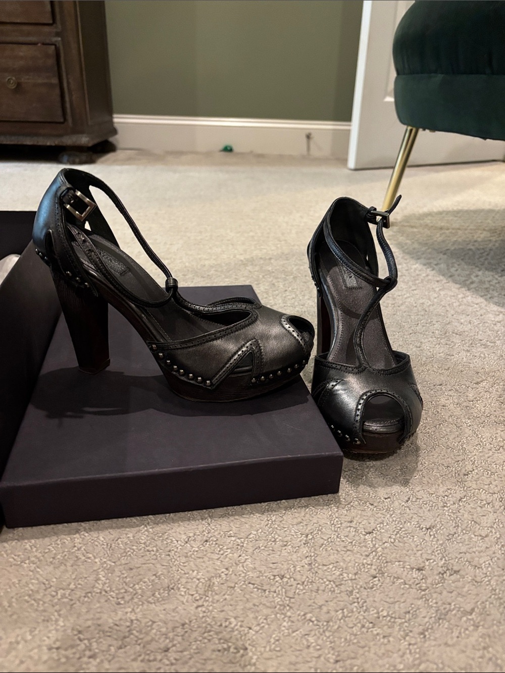 Prada metallic platform heels